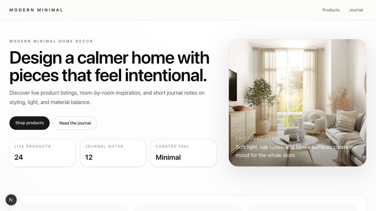 Generated modern minimal home decor website