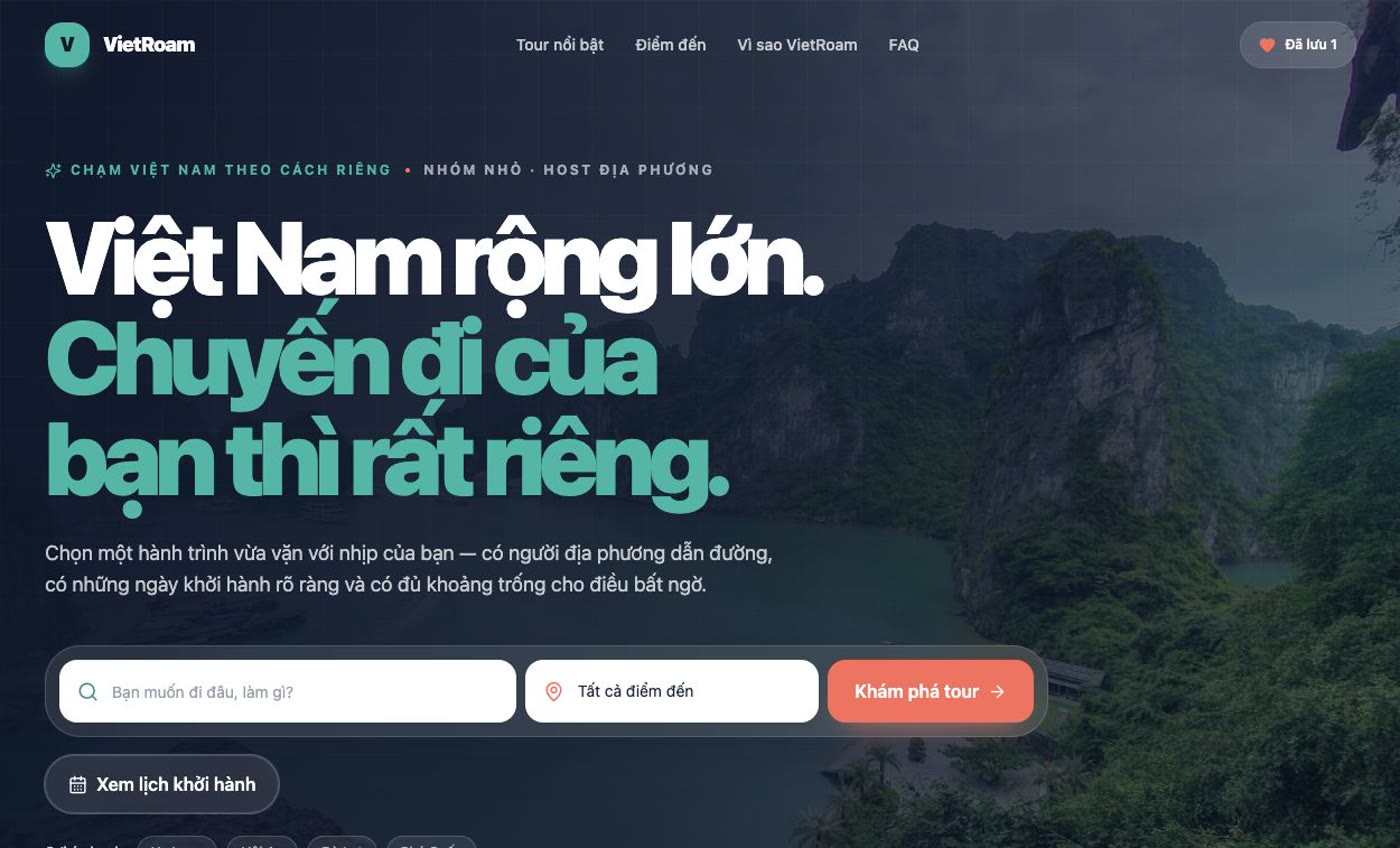 Giao diện desktop của Cách tạo website đặt tour có dữ liệu động bằng LynaX AI: VietRoam