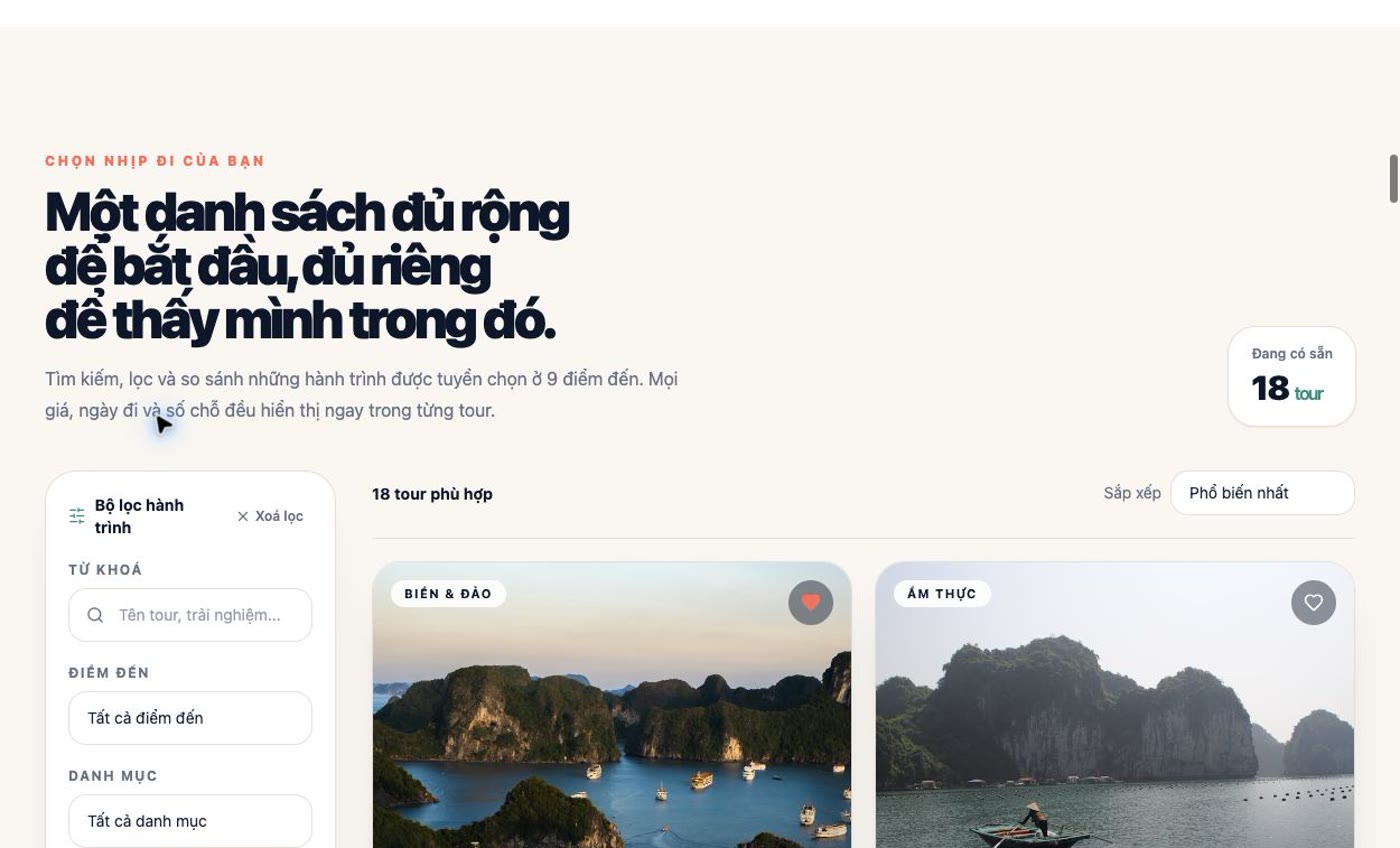 Màn hình tính năng của Cách tạo website đặt tour có dữ liệu động bằng LynaX AI: VietRoam