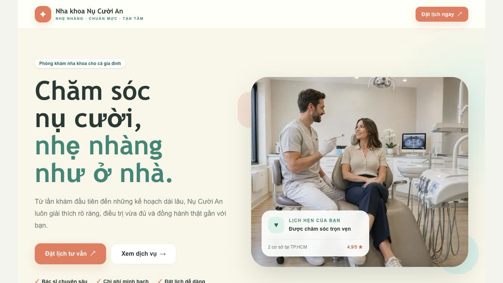 Cách tạo website nha khoa có đặt lịch bằng LynaX AI: Nụ Cười An