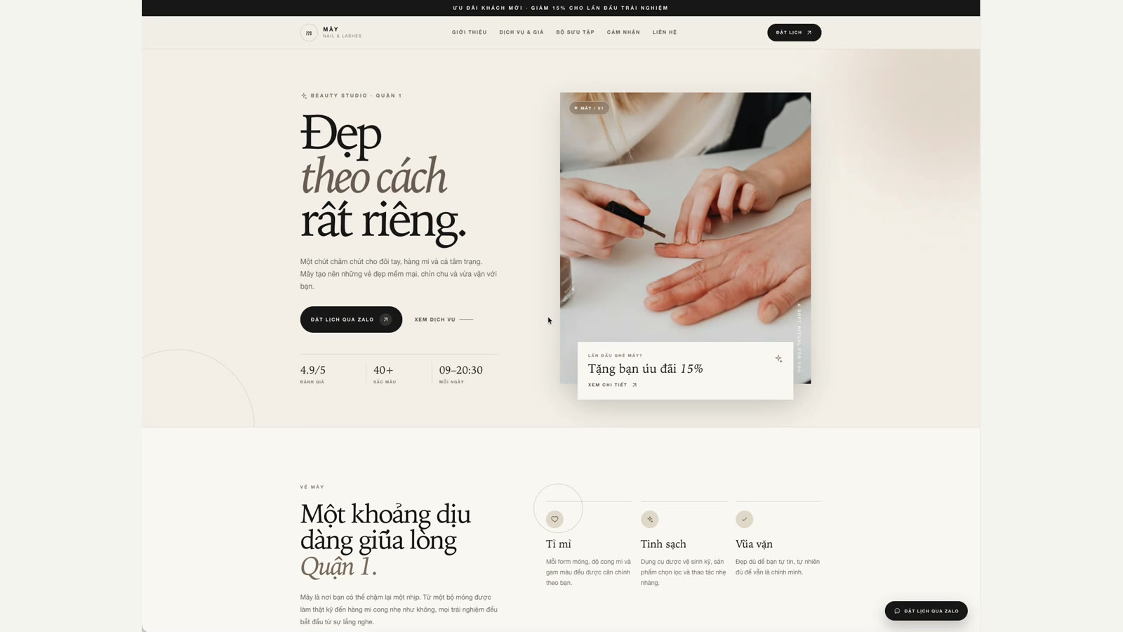 Cách tạo website tiệm nail bằng LynaX AI: mẫu Mây Nail & Lashes