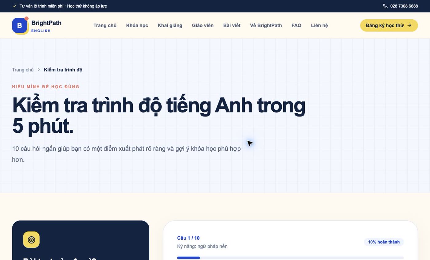 Màn hình tính năng của Cách tạo website trung tâm tiếng Anh bằng LynaX AI: BrightPath English